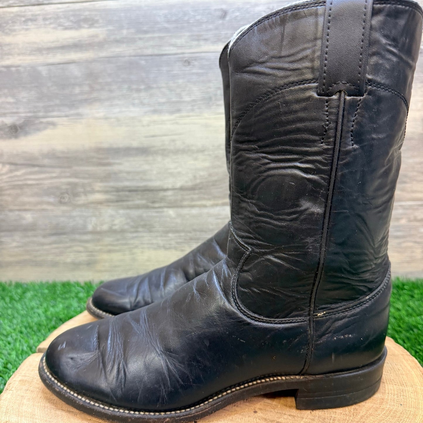 Justin Men - Size 7.5D - Black Roper Cowboy Boots 3133