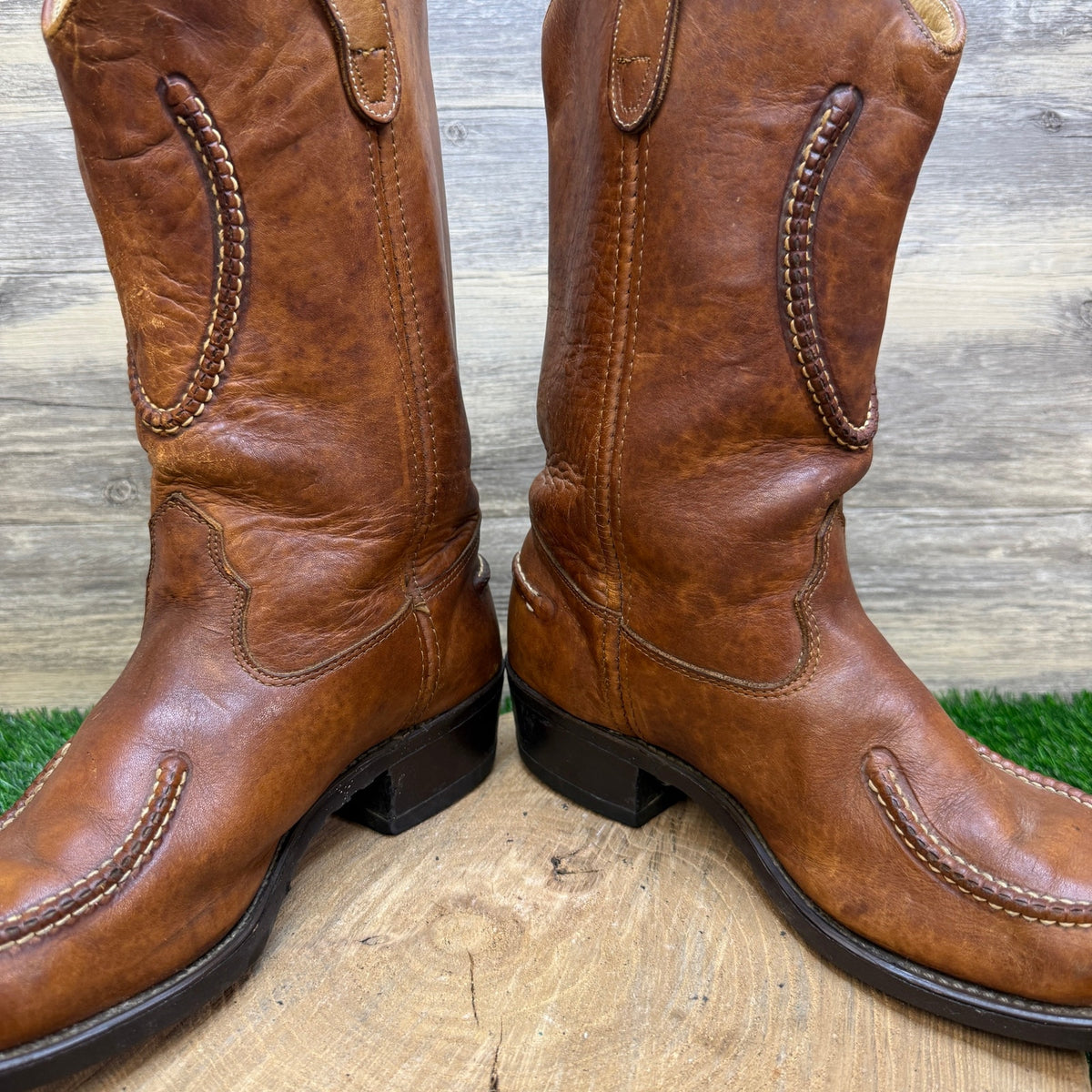 Double H Men - Size 11EE - Vintage Saddle Brown Braided Cowboy Boots 77385474