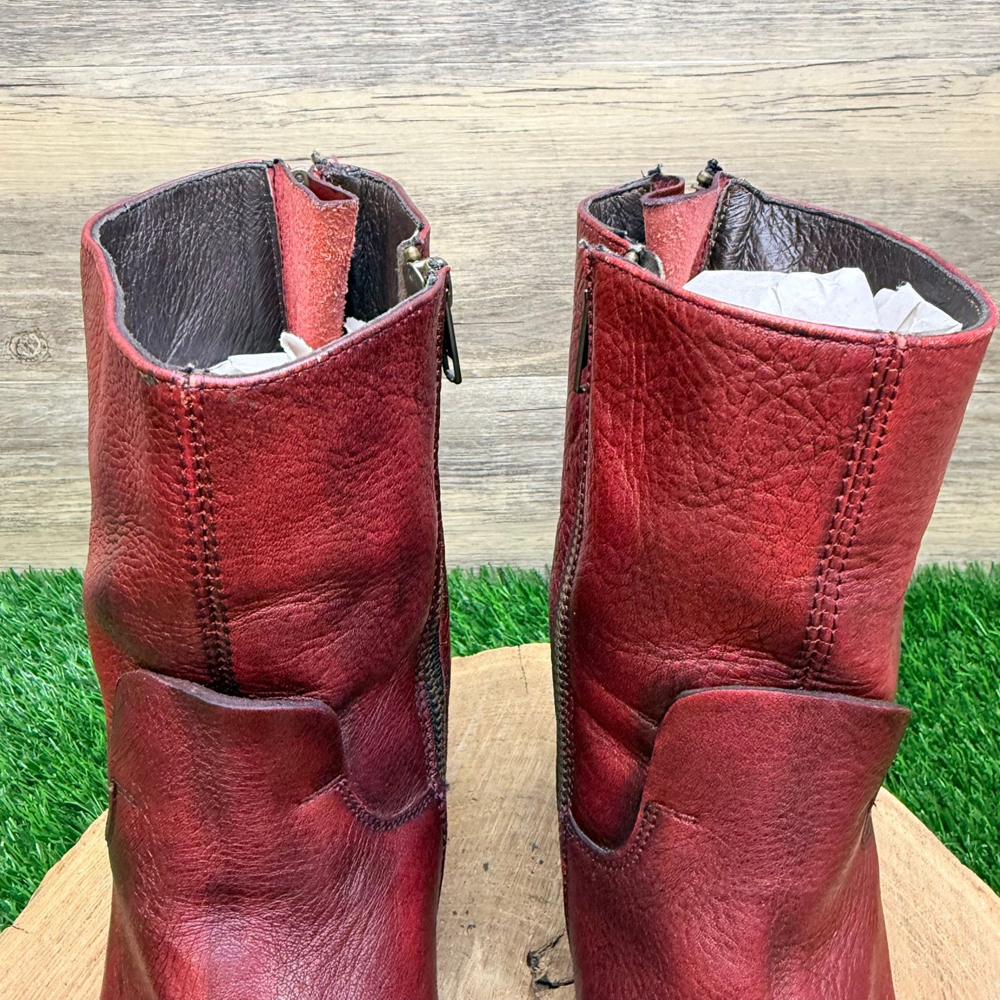 Dolce Vita Women - Size 9 - Distressed Red Ankle Dual Zipper Boots