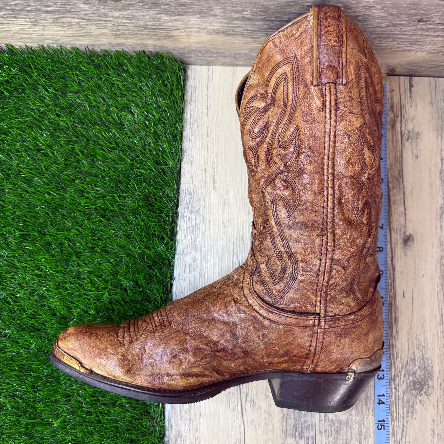 Texas Men - Size 10EE - Vintage Brushed Brown Slouch Western Cowboy Boots 7841