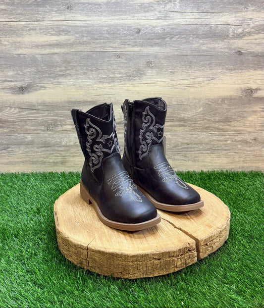 NEW Pawz Youth - Size 2 - Black Western Faux Leather Cowboy Boots