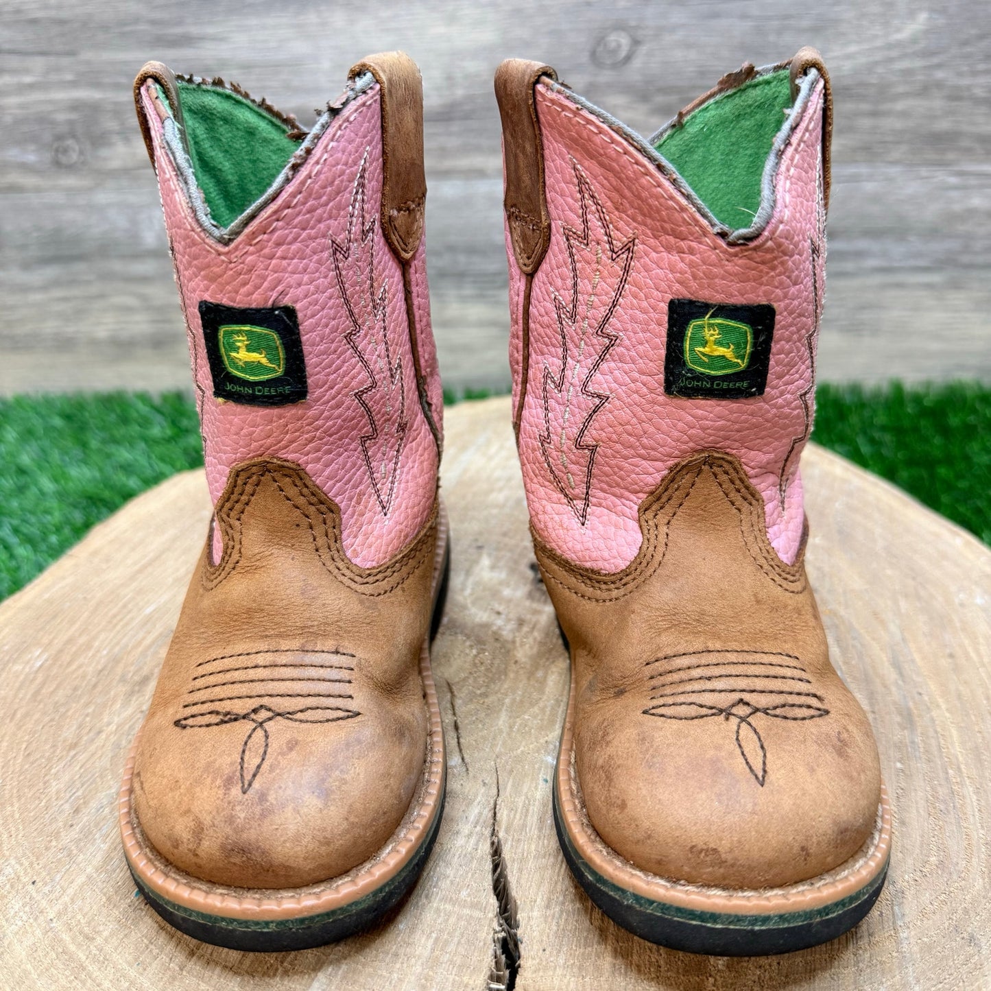 Dan Post Youth - Size 7.5M - Tan / Pink John Deere Cowboy Boots JD1185
