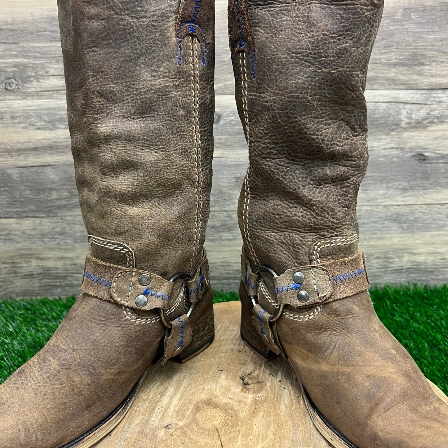 BedStu Women - Size 6.5 - Brown Harness Tall Square Toe Cowboy Boots