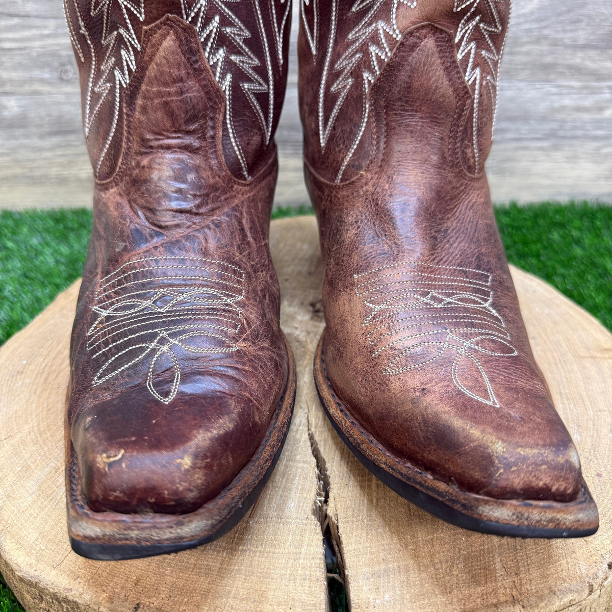 Unknown Men - Size 10.5 - Brown Leather Handmade Snip Toe Cowboy Boots WC