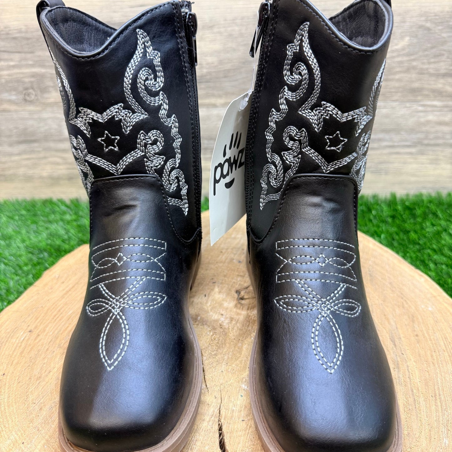 NEW Pawz Youth - Size 1 - Black Western Faux Leather Cowboy Boots