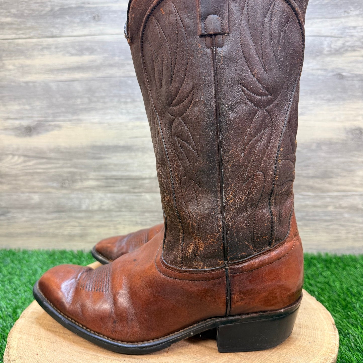 Acme Men - Size 8EW - Vintage Marbled Brown Western Cowboy Boots 8304
