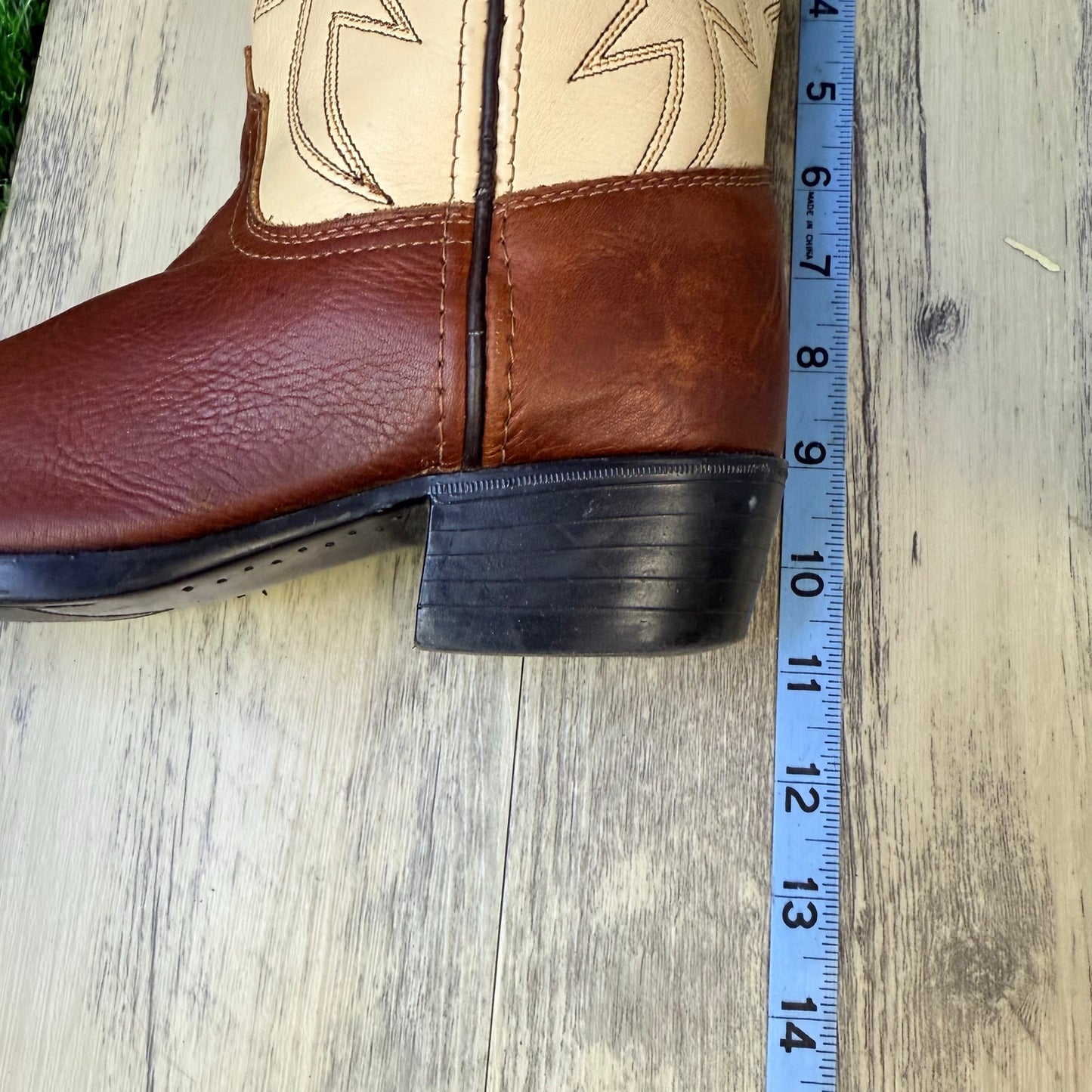 Pocono Western Youth - Size 4.5 - Tan / Cream Cowboy Boots V-1823