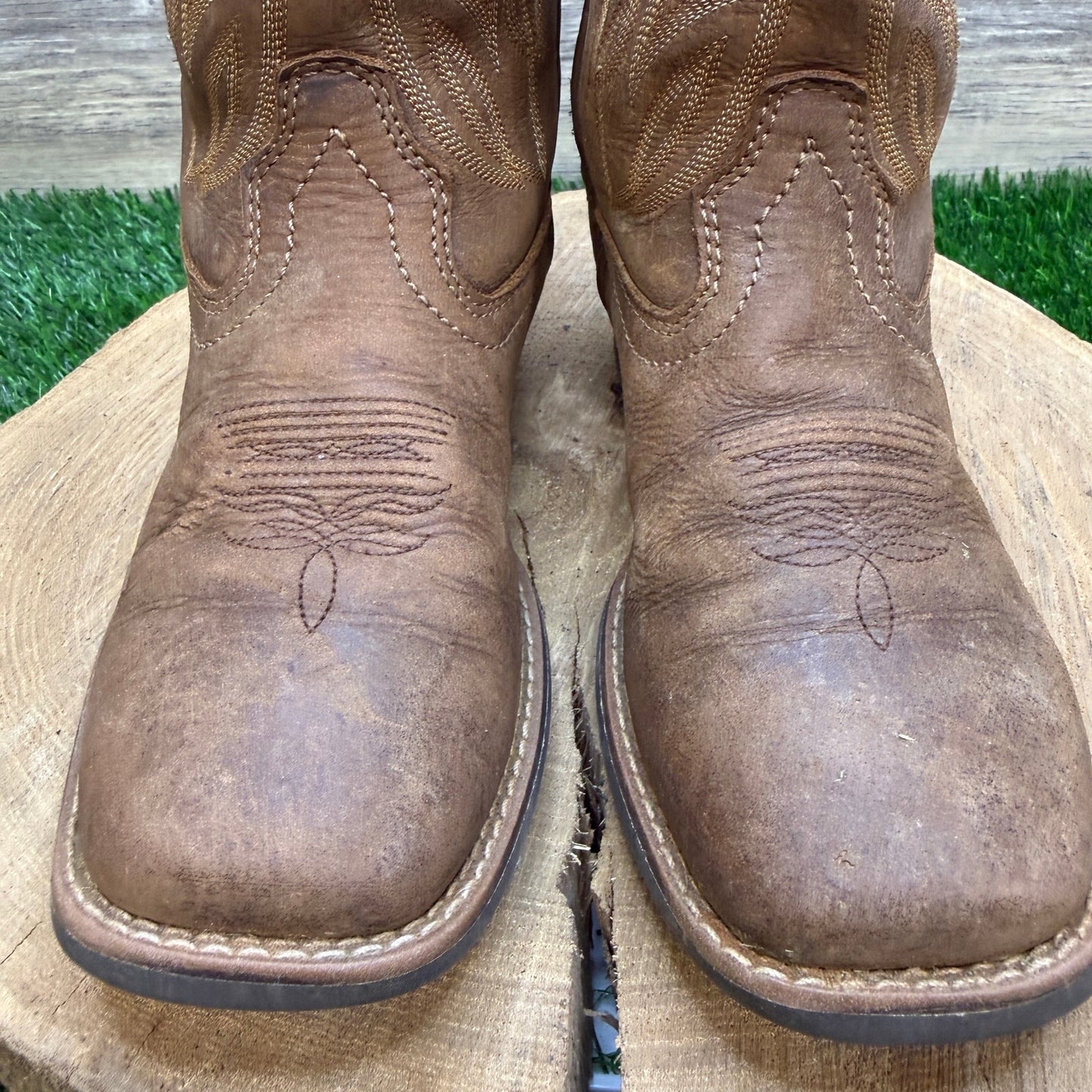 Justin Youth - Size 2D - Brown Square Toe Cowboy Boots Style JK7510