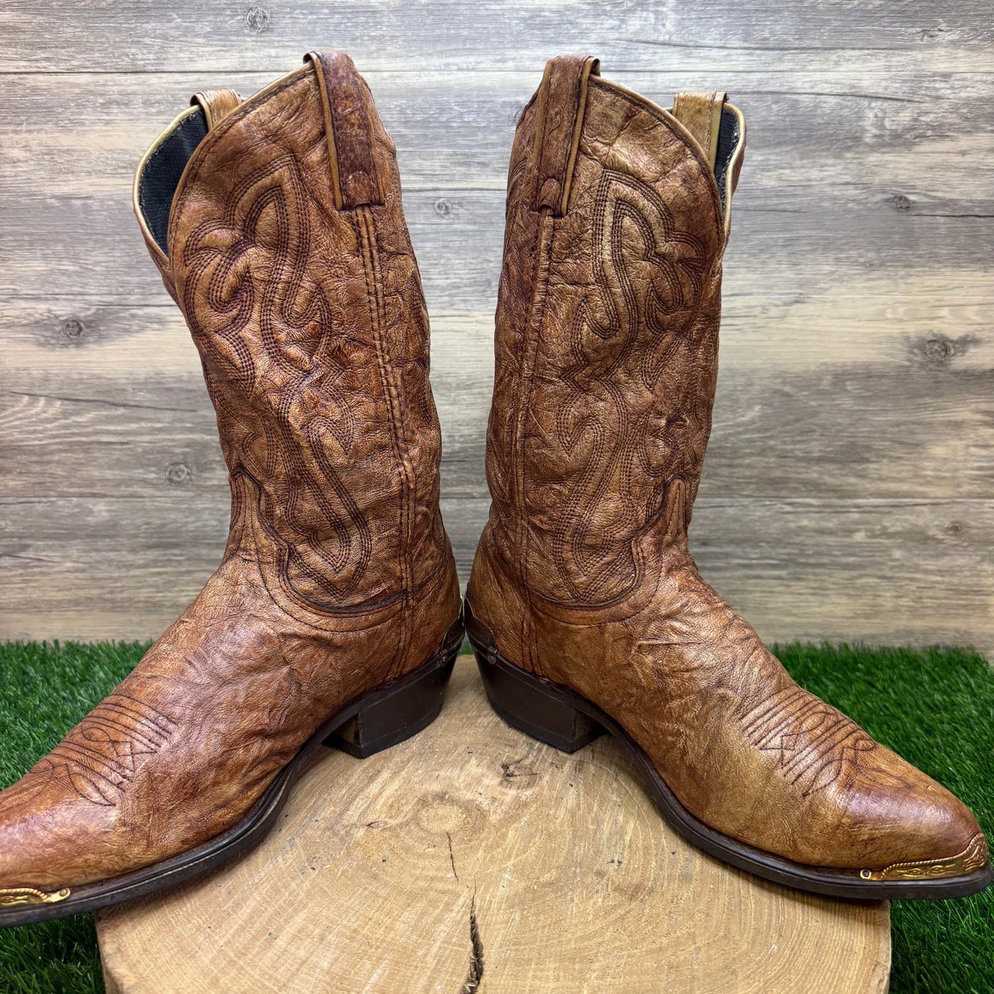 Texas Men - Size 10EE - Vintage Brushed Brown Slouch Western Cowboy Boots 7841