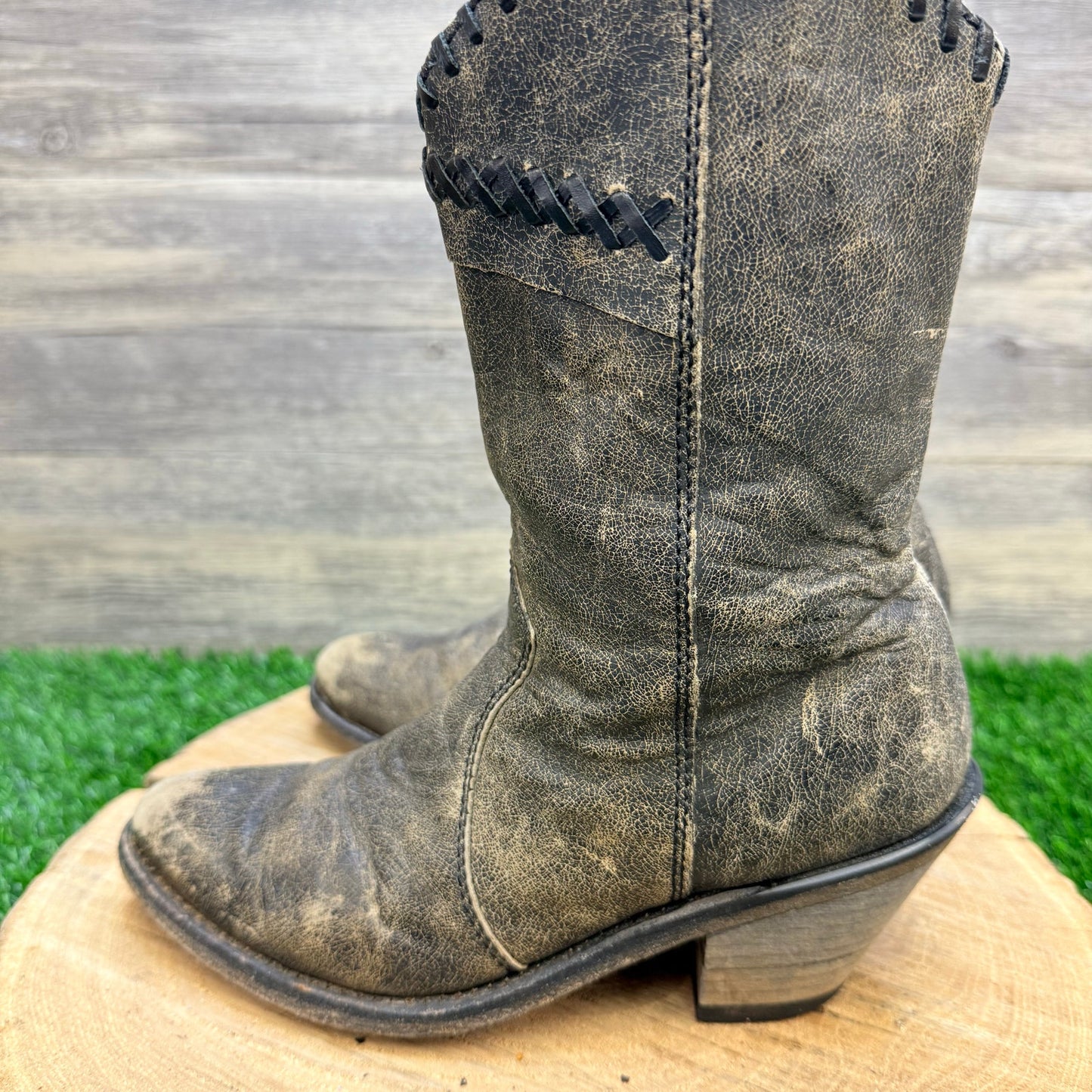 Old West Women - Size 5.5 - Distressed Black Zipper Boots 18152