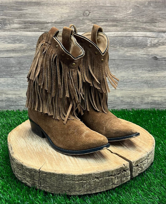 Smoky Mountain Youth - Size 2.5D - Brown Suede Fringe Cowboy Boots Style 3514C