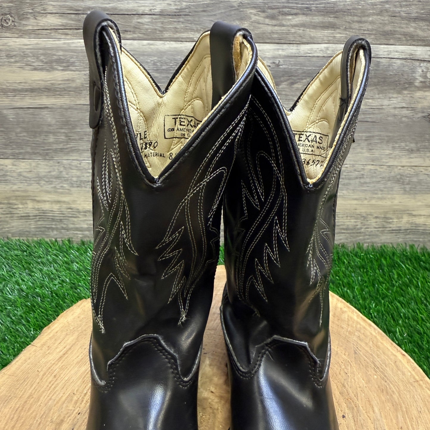 Texas Youth - Size 1D - Vintage Black Faux Leather Cowboy Boots Style C1890