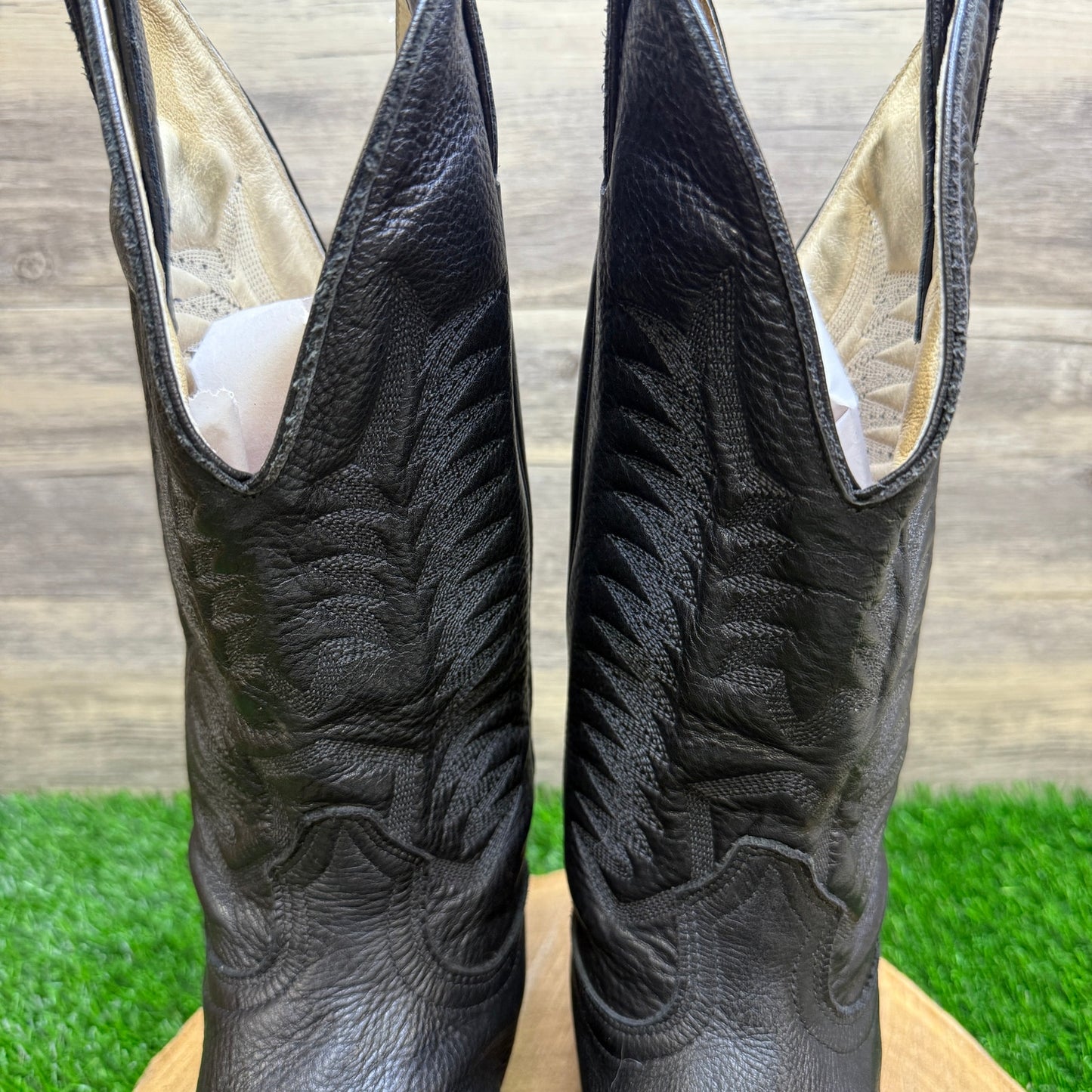 Boulet Men - Size 9.5E - Black Deer Leather Cowboy Boots Style 9502