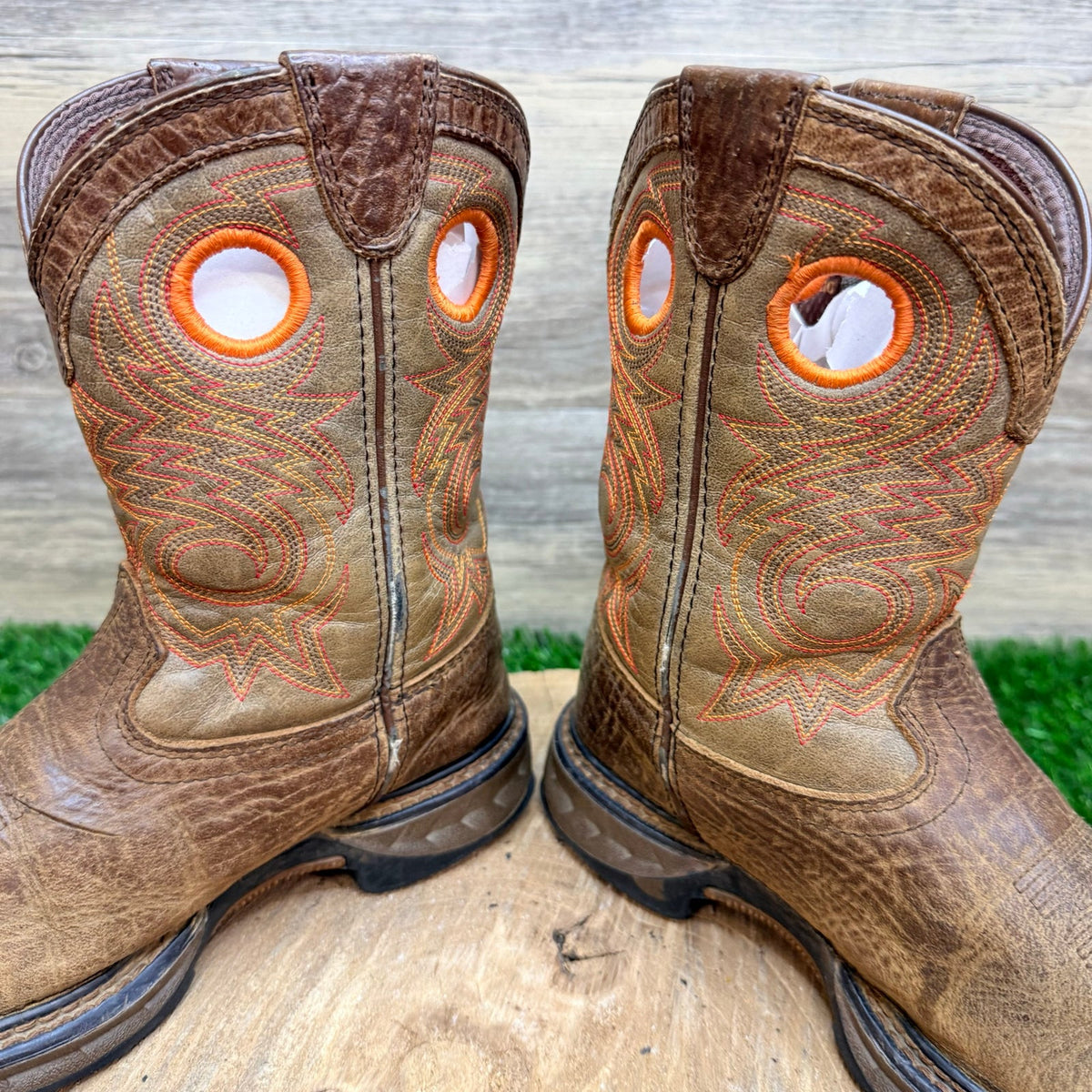 Durango Youth - Size 2M - Brown / Orange Square Toe Cowboy Boots DBT0227C