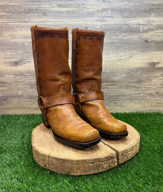 Acme Men - Size 10D - Vintage Tan Harness Square Toe Western Cowboy Boots 18068