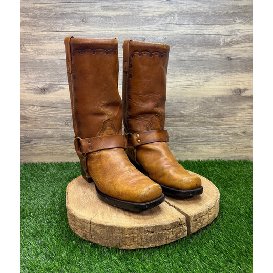 Acme Men - Size 10D - Vintage Tan Harness Square Toe Western Cowboy Boots 18068