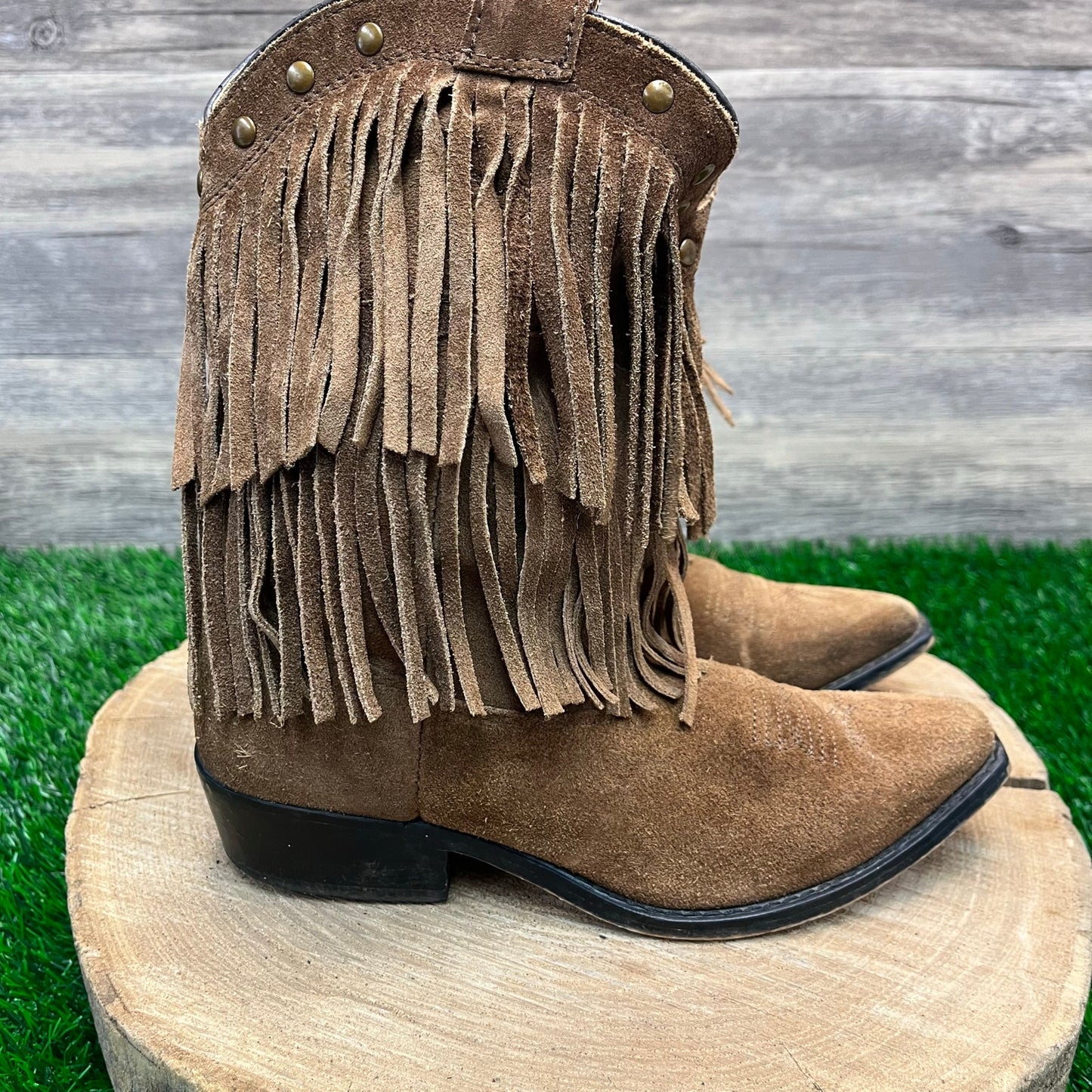 Smoky Mountain Youth - Size 2.5D - Brown Suede Fringe Cowboy Boots Style 3514C