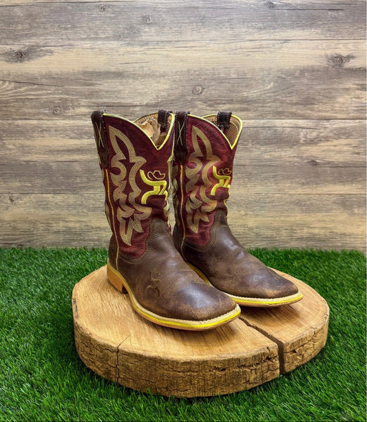 Twisted X Youth - Size 1.5 - Brown/Burgundy Square Toe Cowboy Boots