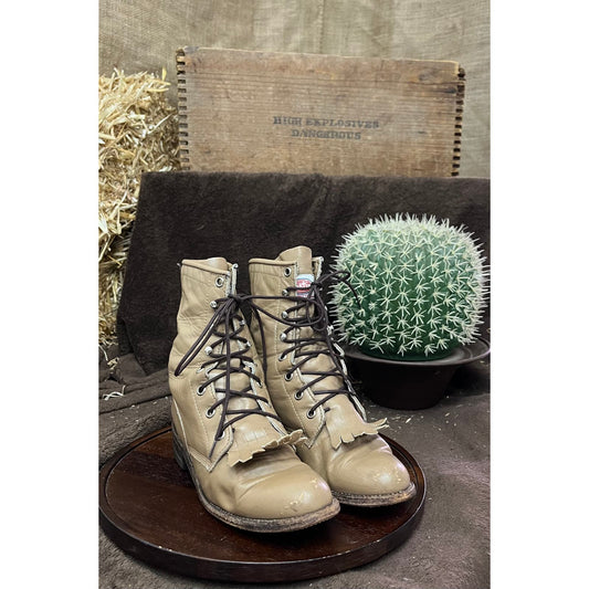 Justin Women - Size 5B - Vintage Taupe Lace Up Cowboy Boots Style L505