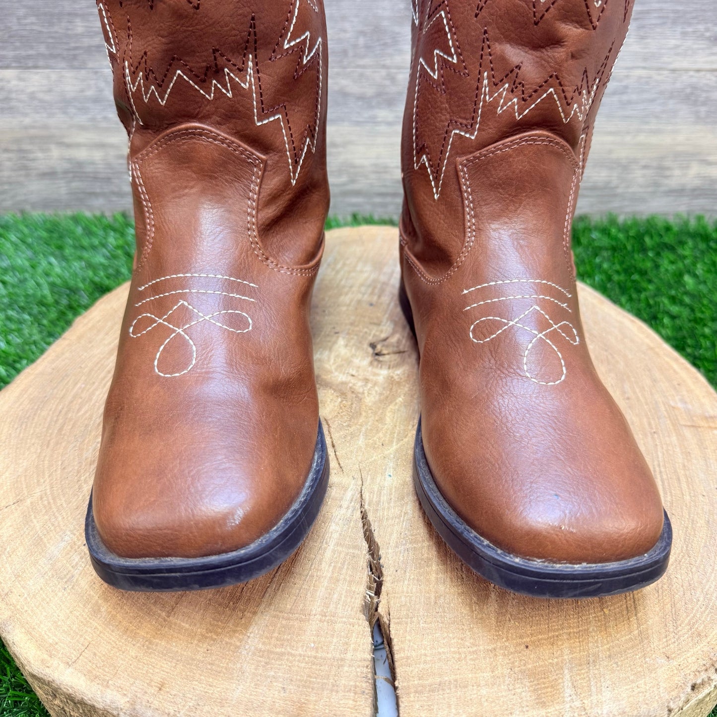 Wonder Nation Youth - Size 4 - Brown Faux Leather Cowboy Boots 8421371