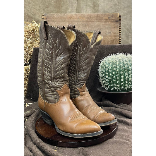 Tony Lama Men - Size 7 - Vintage Two Tone Brown Cowboy Boots Style 480