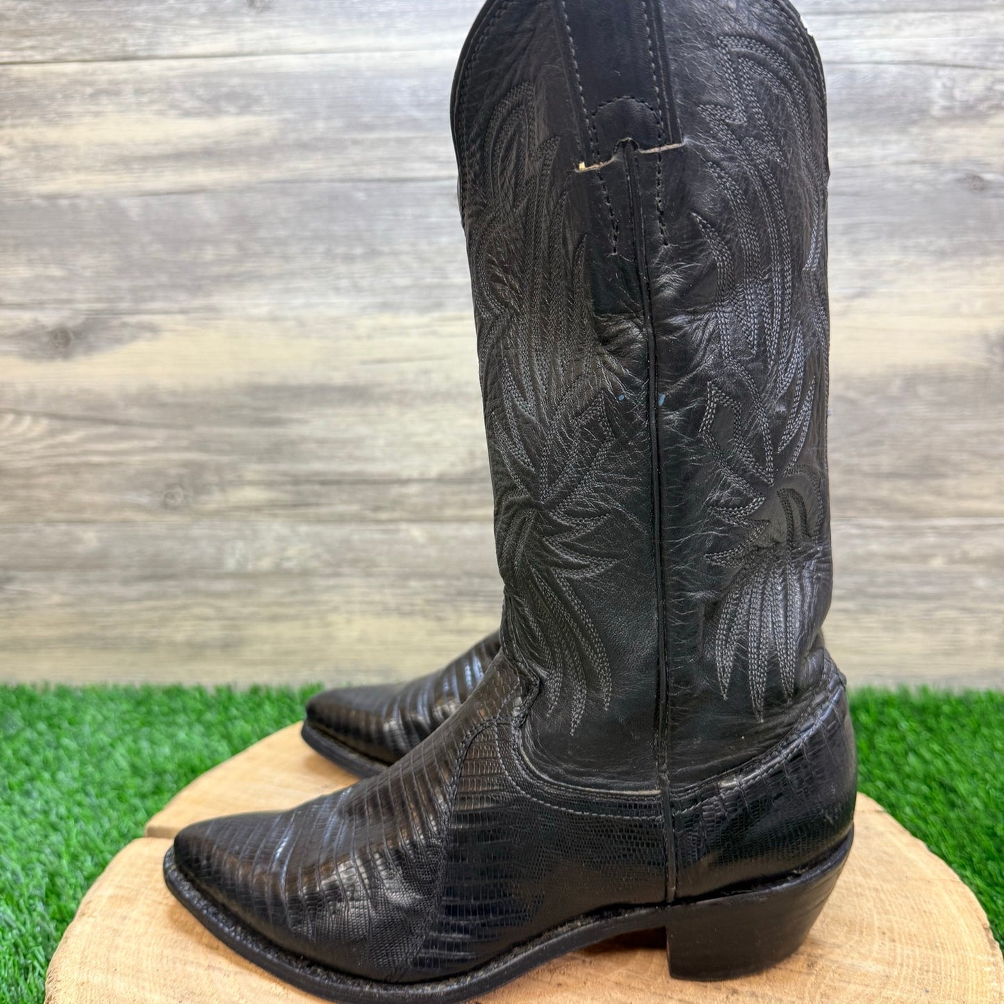 Justin Women - Size 5.5B - Vintage Black Lizard Western Cowboy Boots L4705