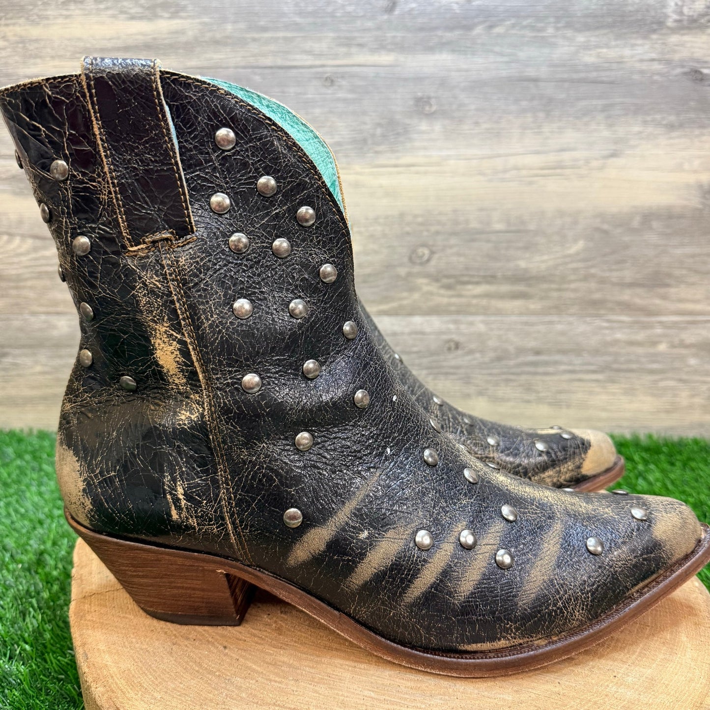 Corral Women - Size 12 - Distressed Black Studded Western Ankle Boots 1266