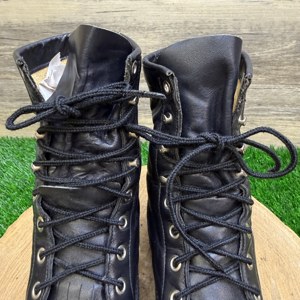 Justin Women - Size 5.5C - Vintage Black Lace Up Cowboy Boots Style L0506