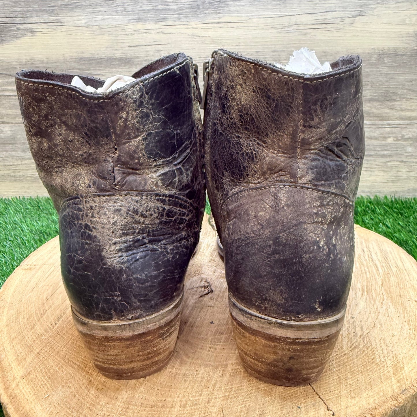 Diba True Women - Size 9 - Distressed Brown Ankle Zipper Boots