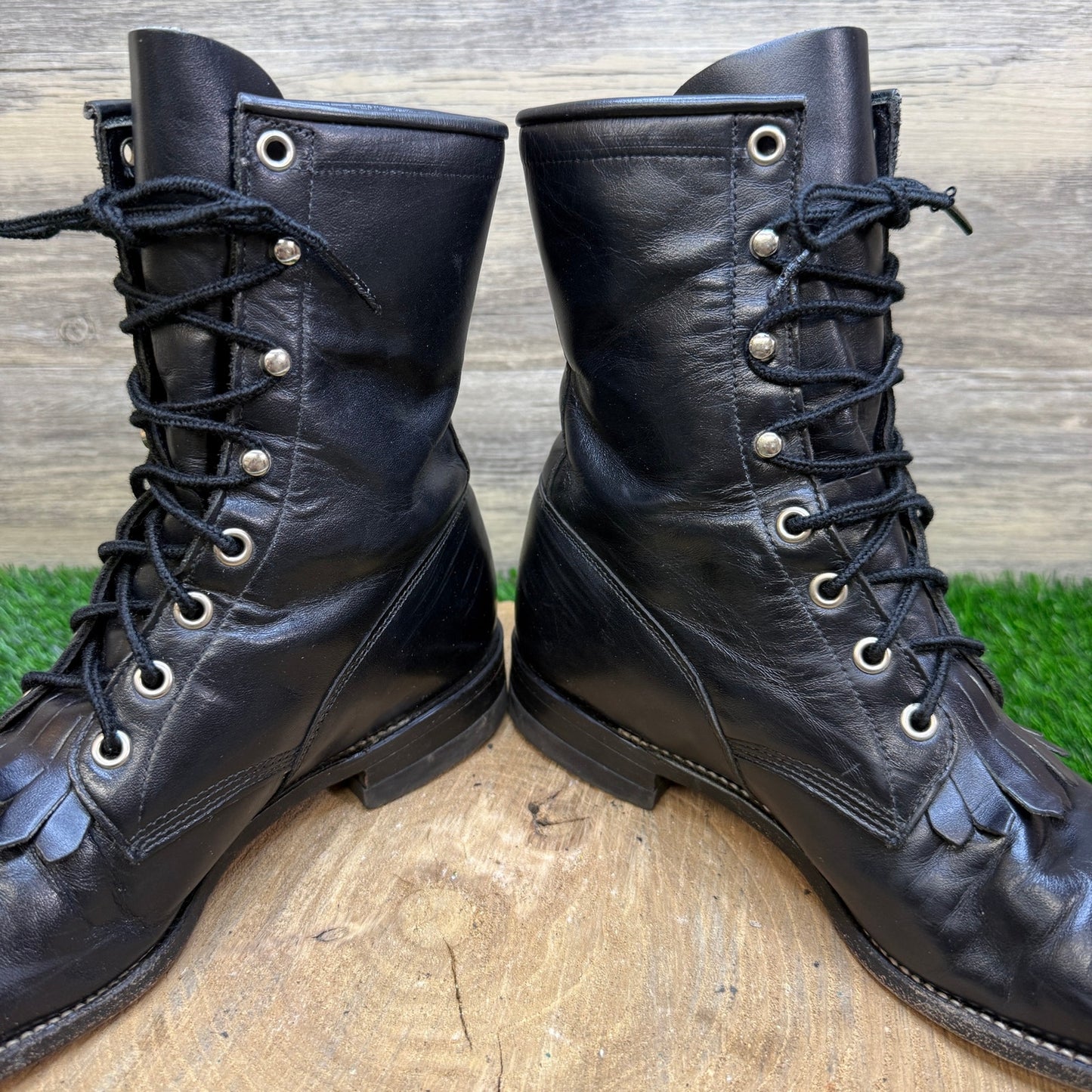 Justin Women - Size 7.5B - Vintage Black Lace Up Cowboy Boots Style L0506