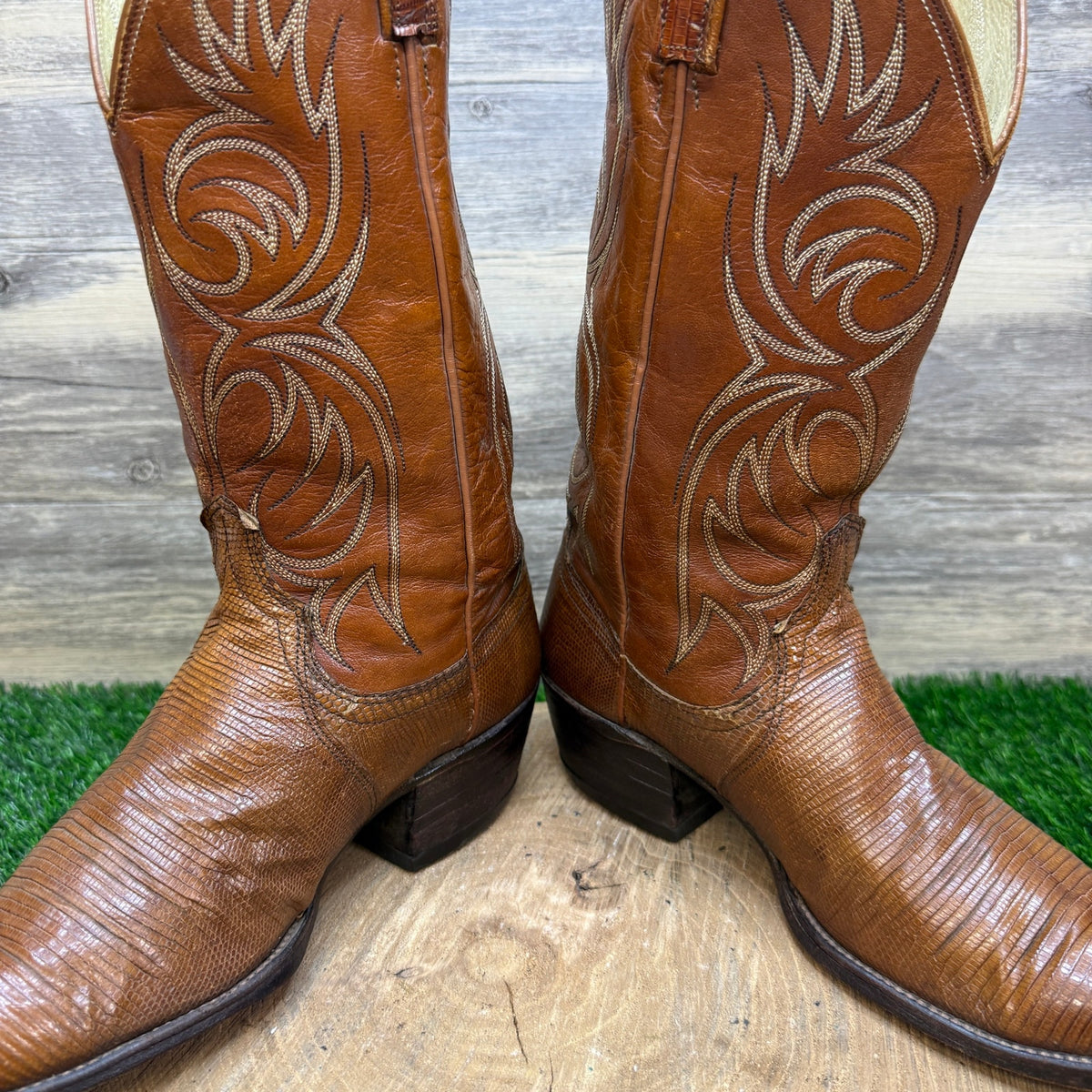 Dan Post Men - Size 9D - Vintage Golden Sand Lizard Western Cowboy Boots 77134