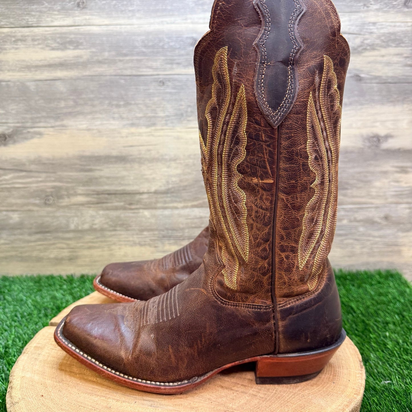 Justin Women - Size 7.5M - Chocolate Square Toe Western Cowboy Boots L2680