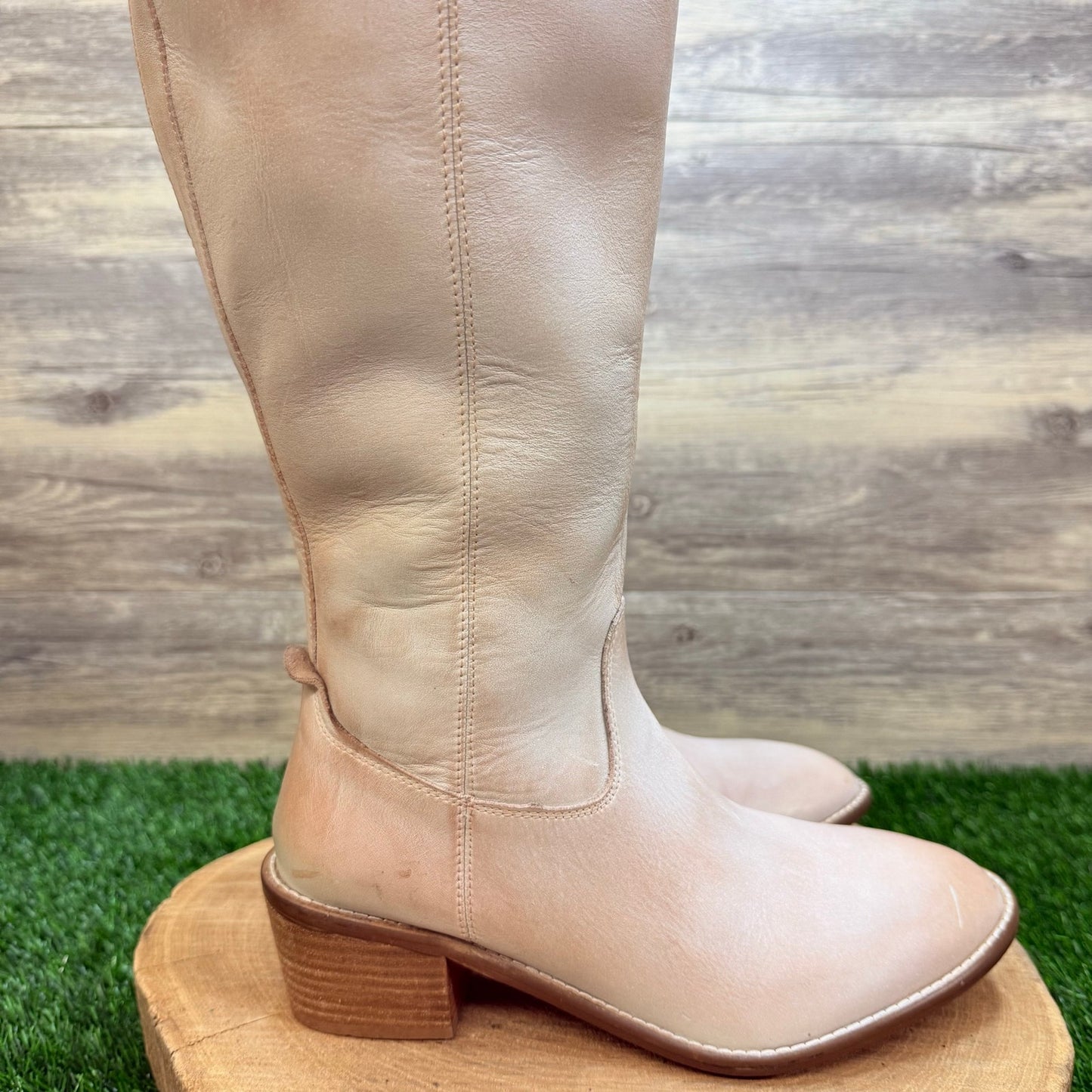 Diba True Women - Size 8M - Iridescent Cream Tall Zipper Boots Fig Garden