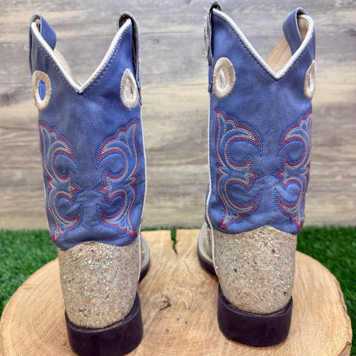 Old West Youth - Size 13D - Blue Glitter Square Toe Cowboy Boots VB9182d