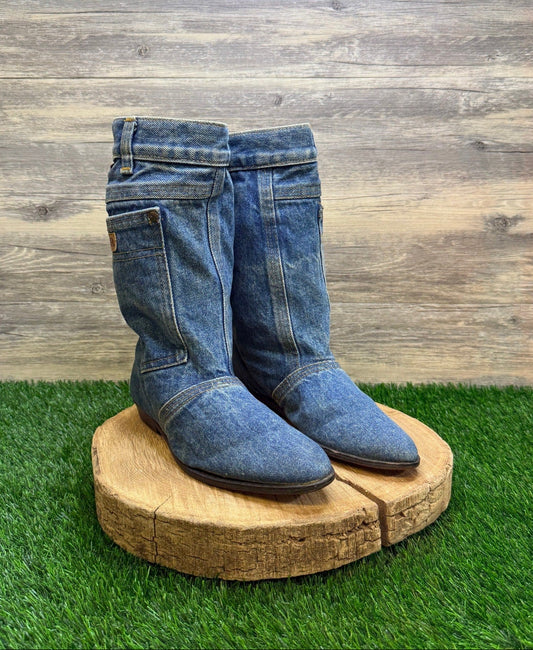 Azamra Women - Size 8M - Vintage 80s Blue Jean Israel Made Boots