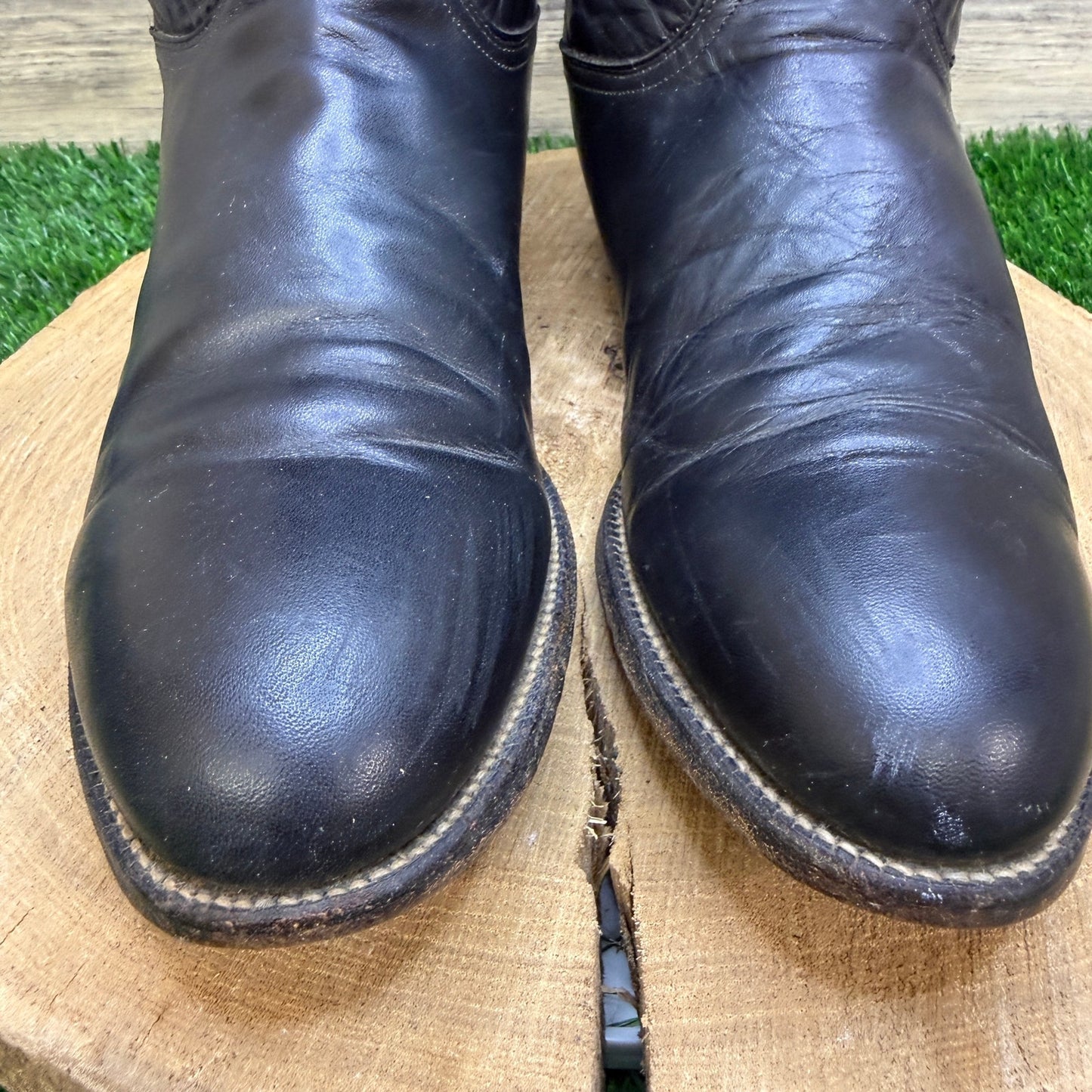 Justin Men - Size 9.5B - Vintage Black Roper Western Cowboy Boots Style 3133