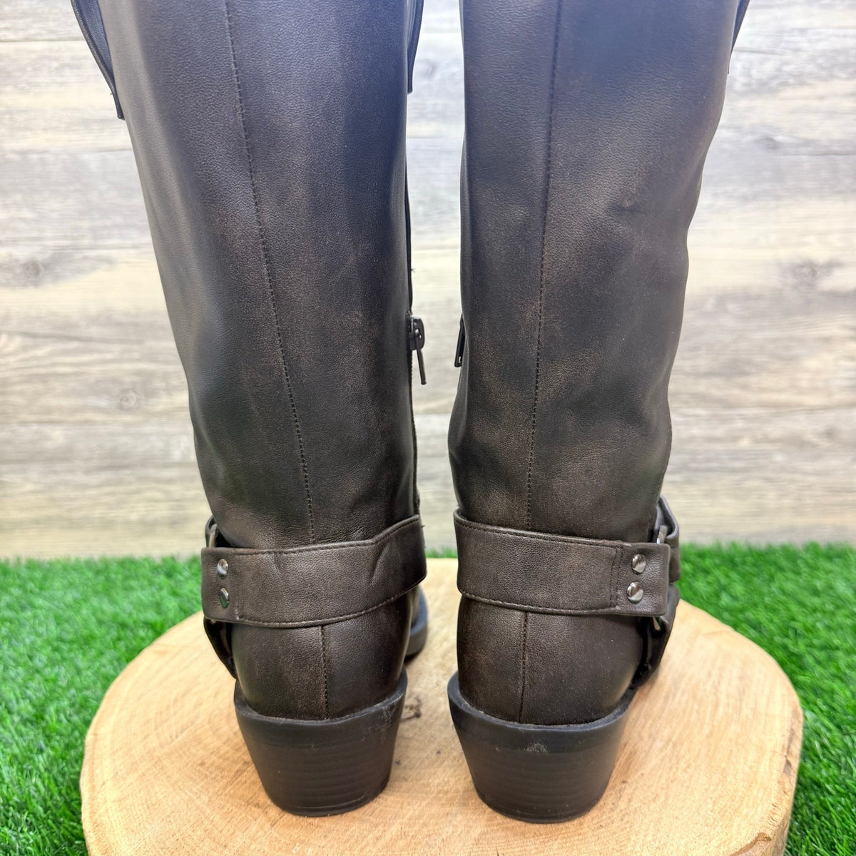 Time and Tru Women - Size 6.5 - Brown Faux Leather Moto Cowboy Boors 56514