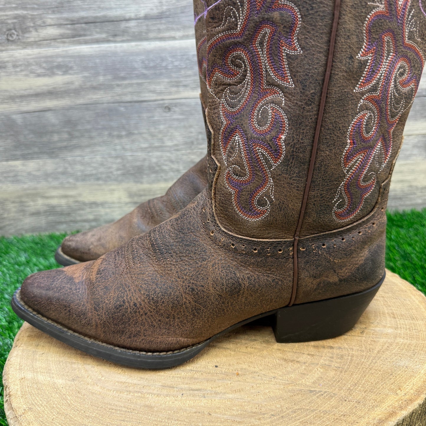 Justin Women - Size 9 - Brown/Purple Snip Toe Cowboy Boots