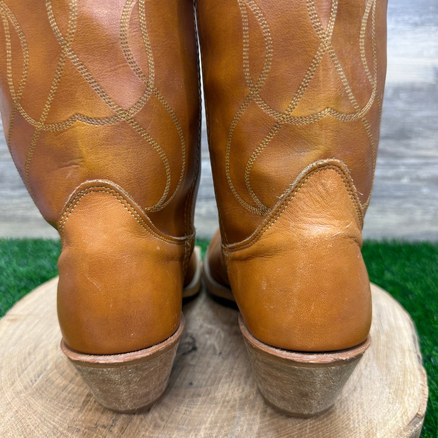 Acme Men - Size 9.5D - Vintage Marbled Tan Western Cowboy Boots Style 4607