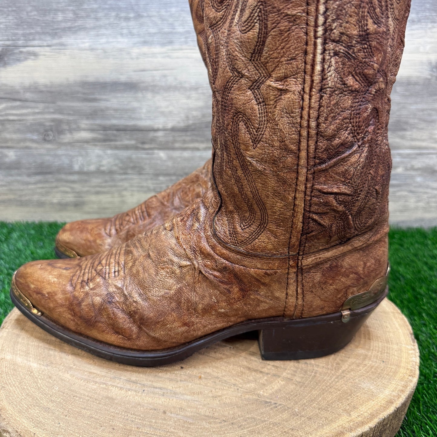 Texas Men - Size 10EE - Vintage Brushed Brown Slouch Western Cowboy Boots 7841