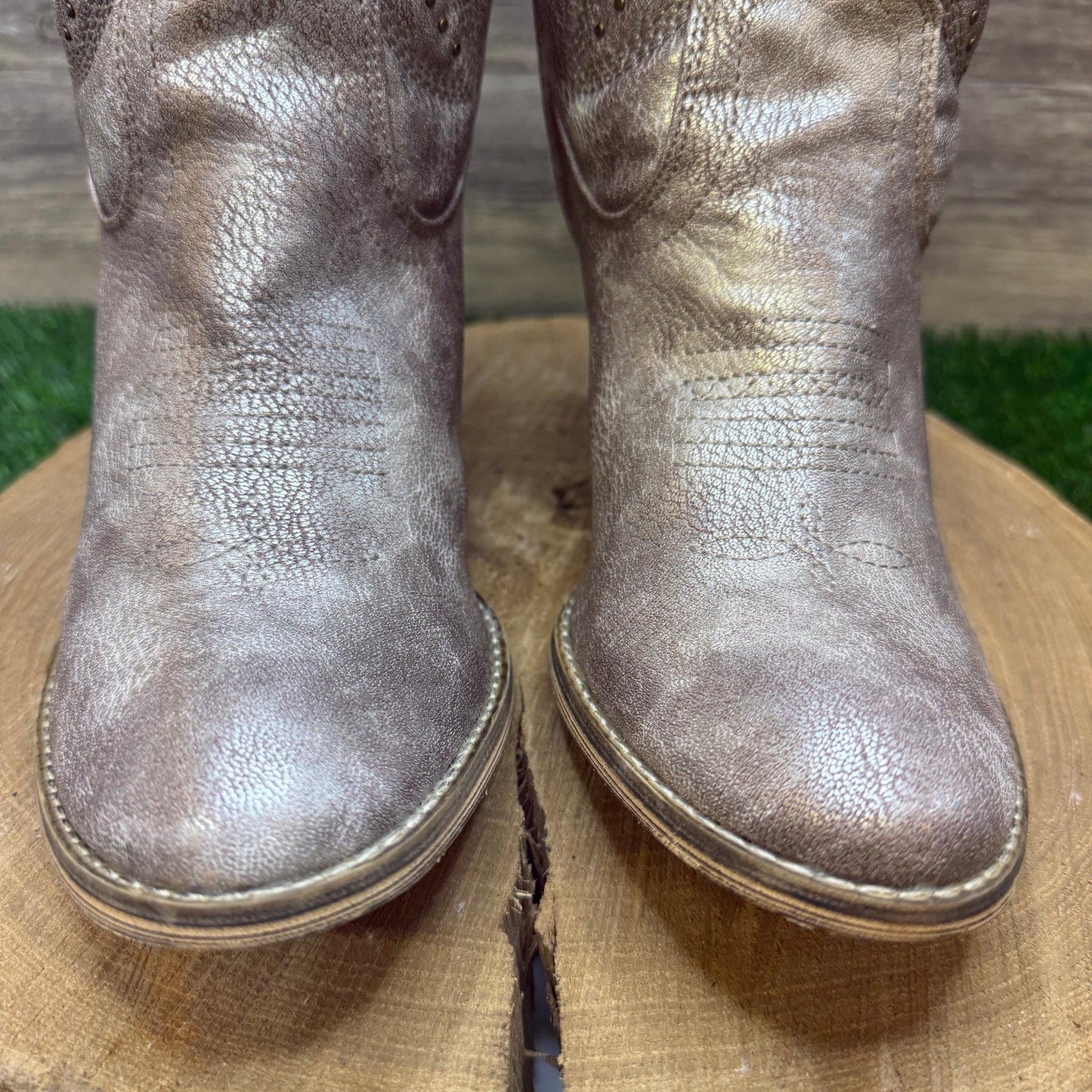 Very Volatile Women - Size 11 - Metallic Beige Studded Faux Leather Boots