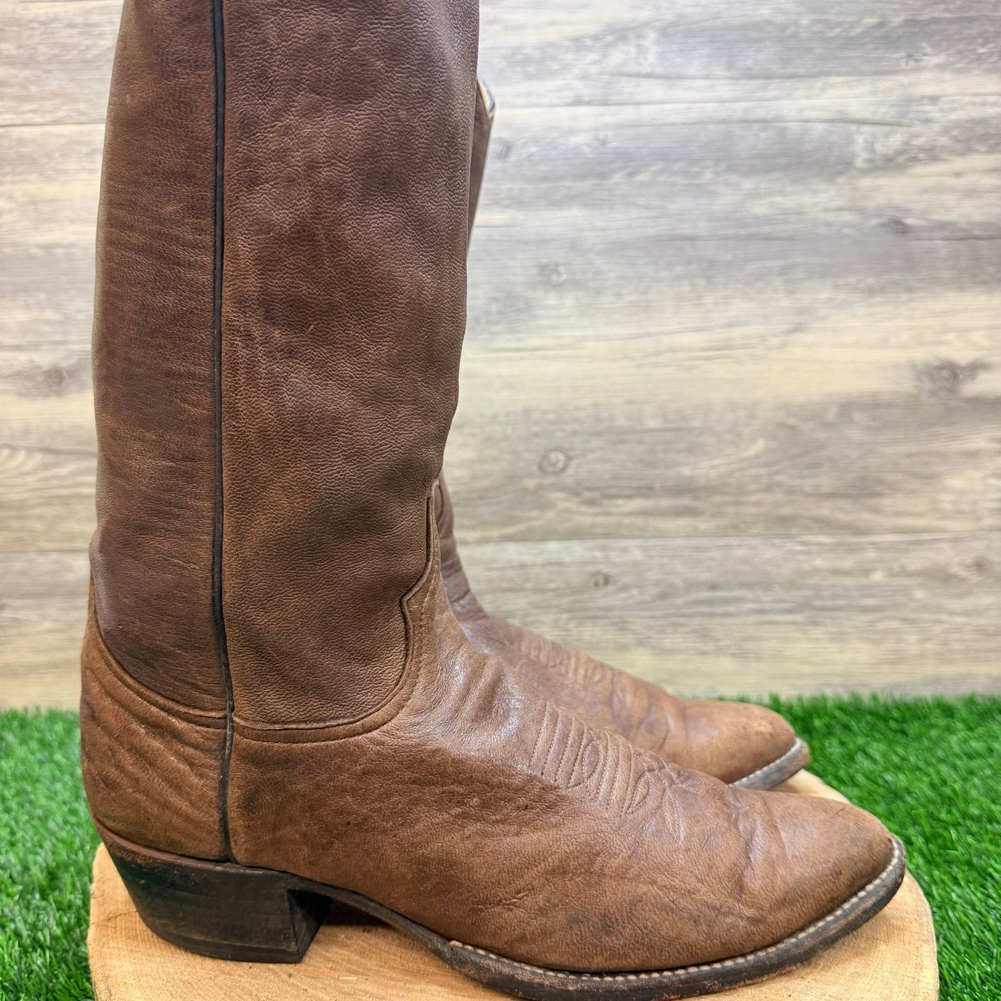 Larry Mahan Men - Size 10.5D - Vintage Brown Soft Leather Cowboy Boots LMM111