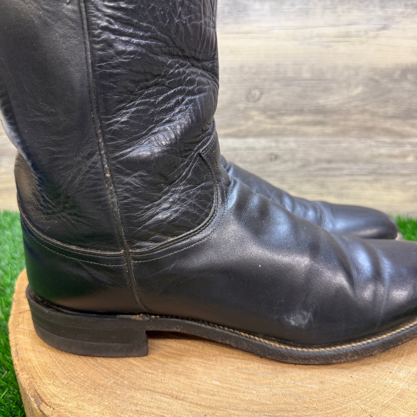 Justin Men - Size 9.5B - Vintage Black Roper Western Cowboy Boots Style 3133