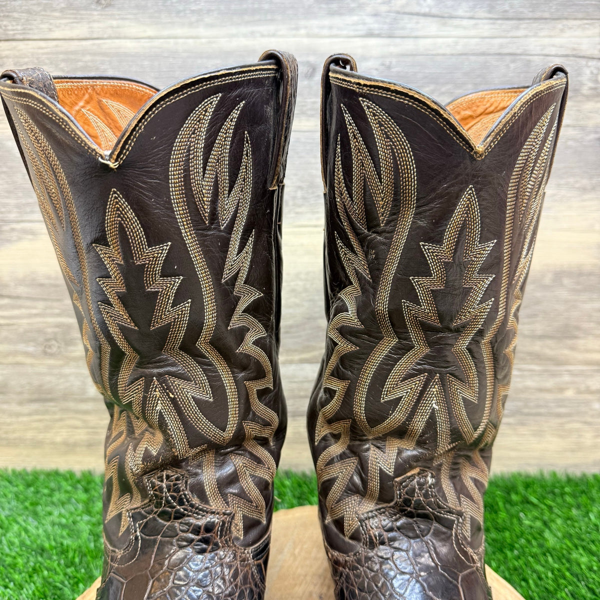 Justin Men - Size 10D - Vintage Chocolate Preban Sea Turtle Cowboy Boots 9202