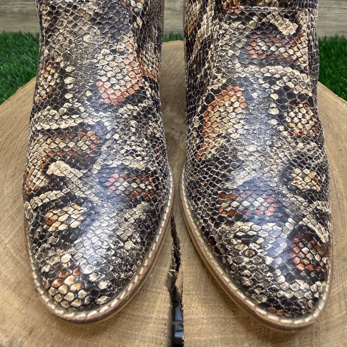 Boutique Women - Size 9 - Tan Faux Snake Ankle Boots Style Swifton
