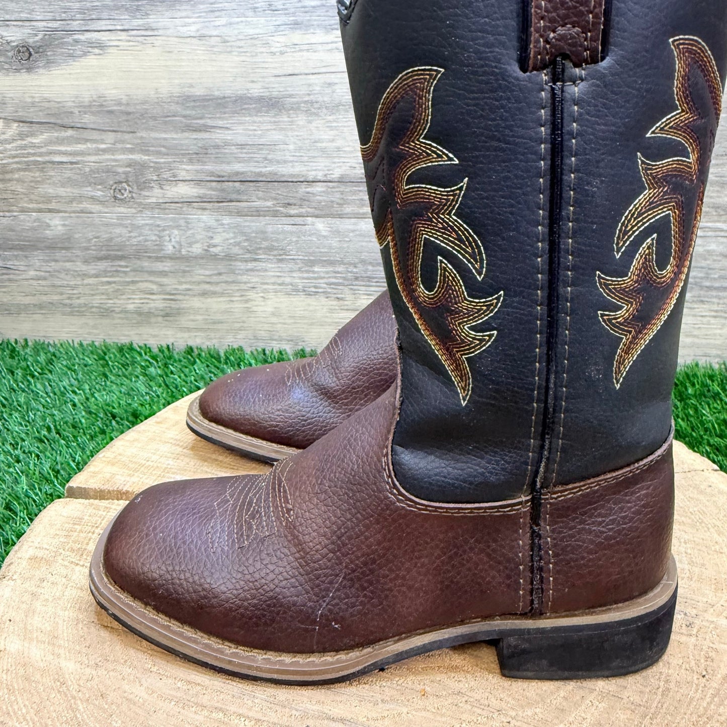 Austin Trading Youth - Size 12 - Brown / Black Boys Square Cowboy Boots 1014