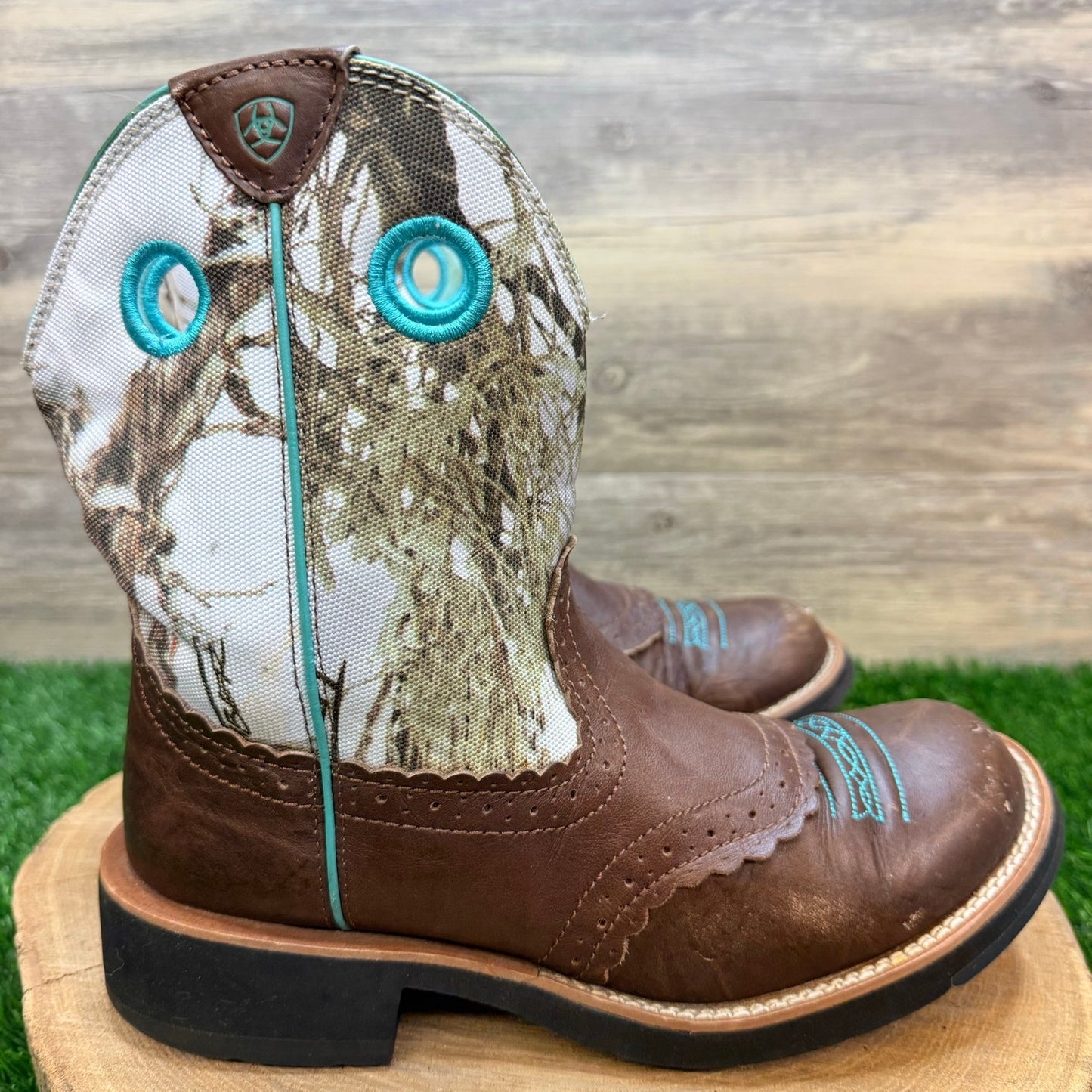 Ariat Women - Size 10.5B - Brown / White Camo Fatbaby Cowboy Boots 10009503
