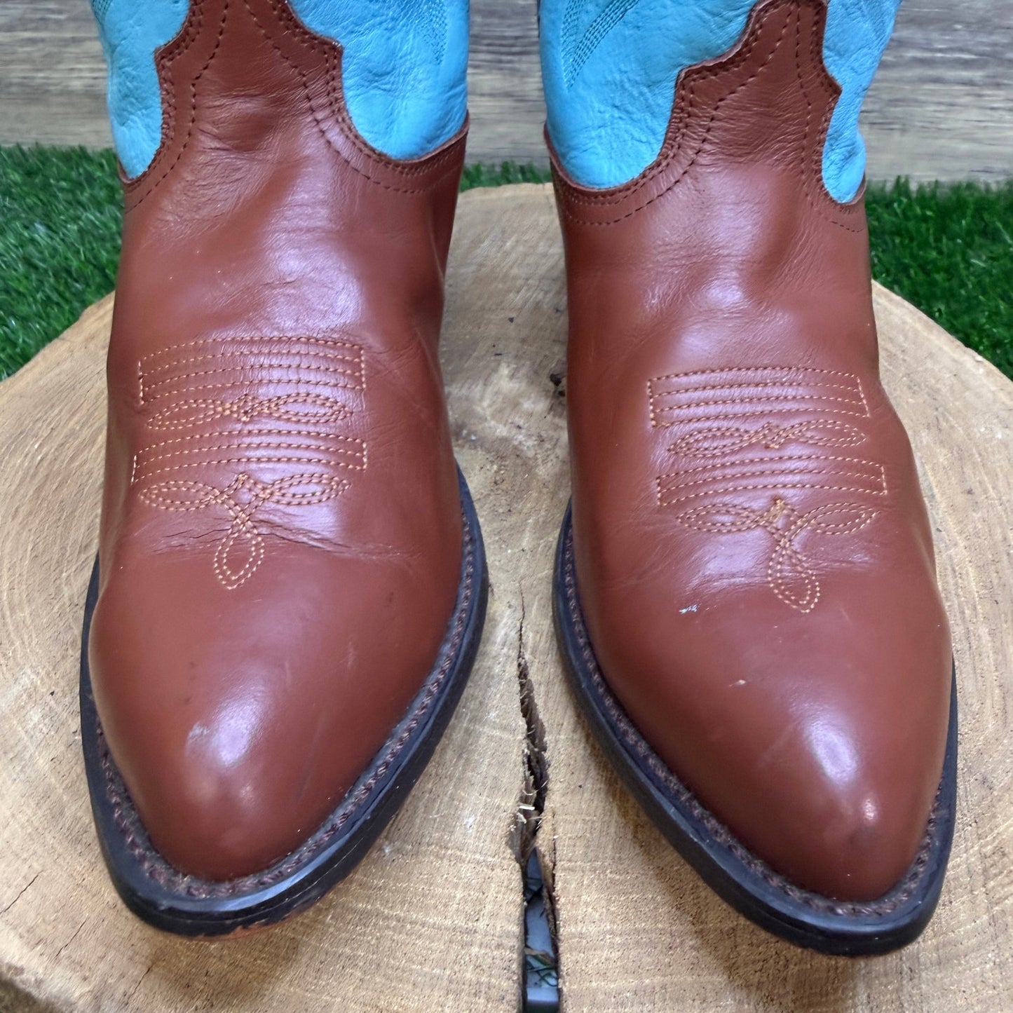 Road Wolf Women - Size 8.5M - Brown/Blue  Western Cowboy Boots Style WW570