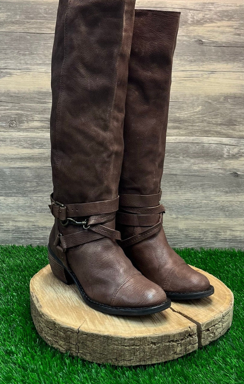 Gianni Bini Women - Size 8.5M - Brown Harness Tall Shaft Boots