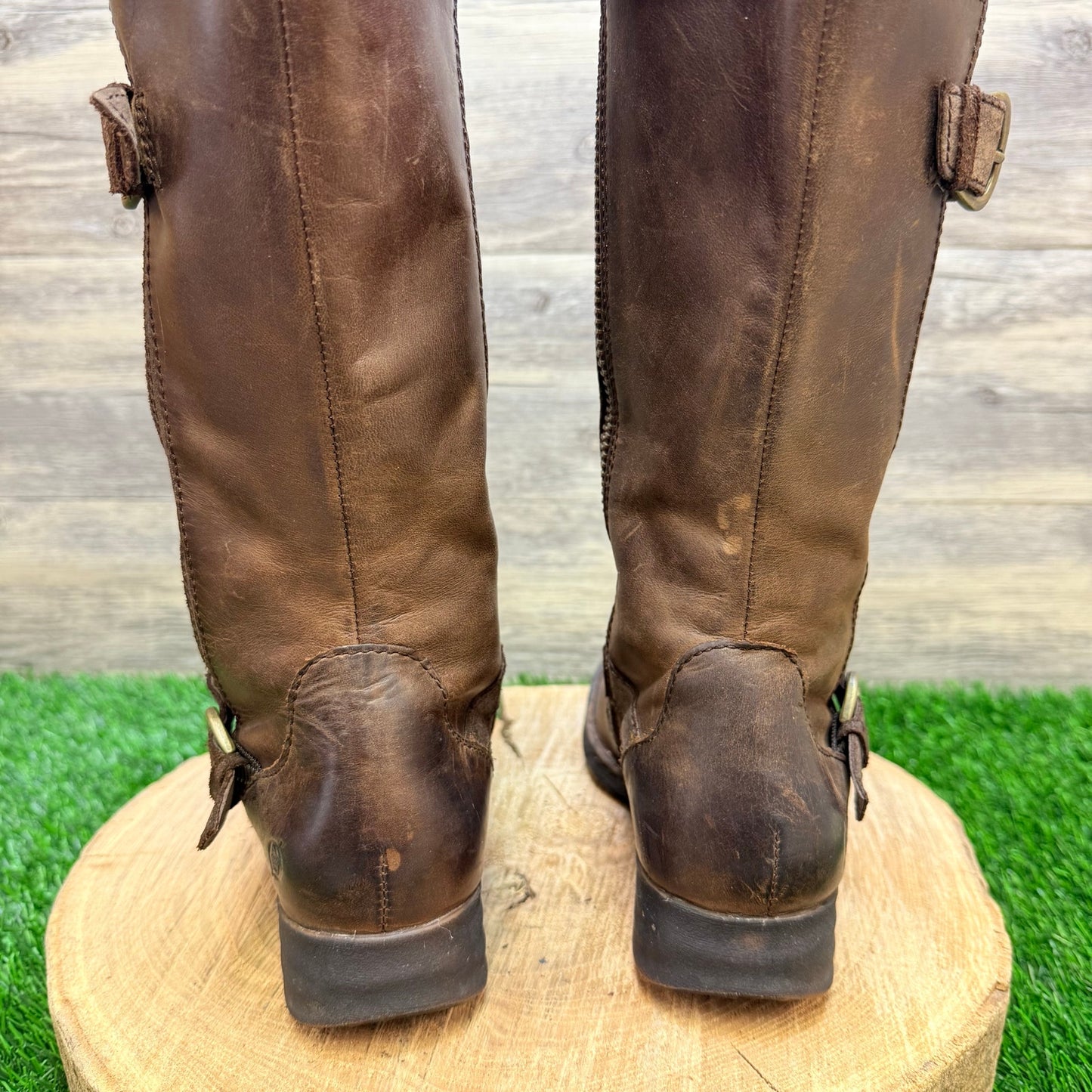 Born Women - Size 7M - Brown Strappy Zipper Boots D70223